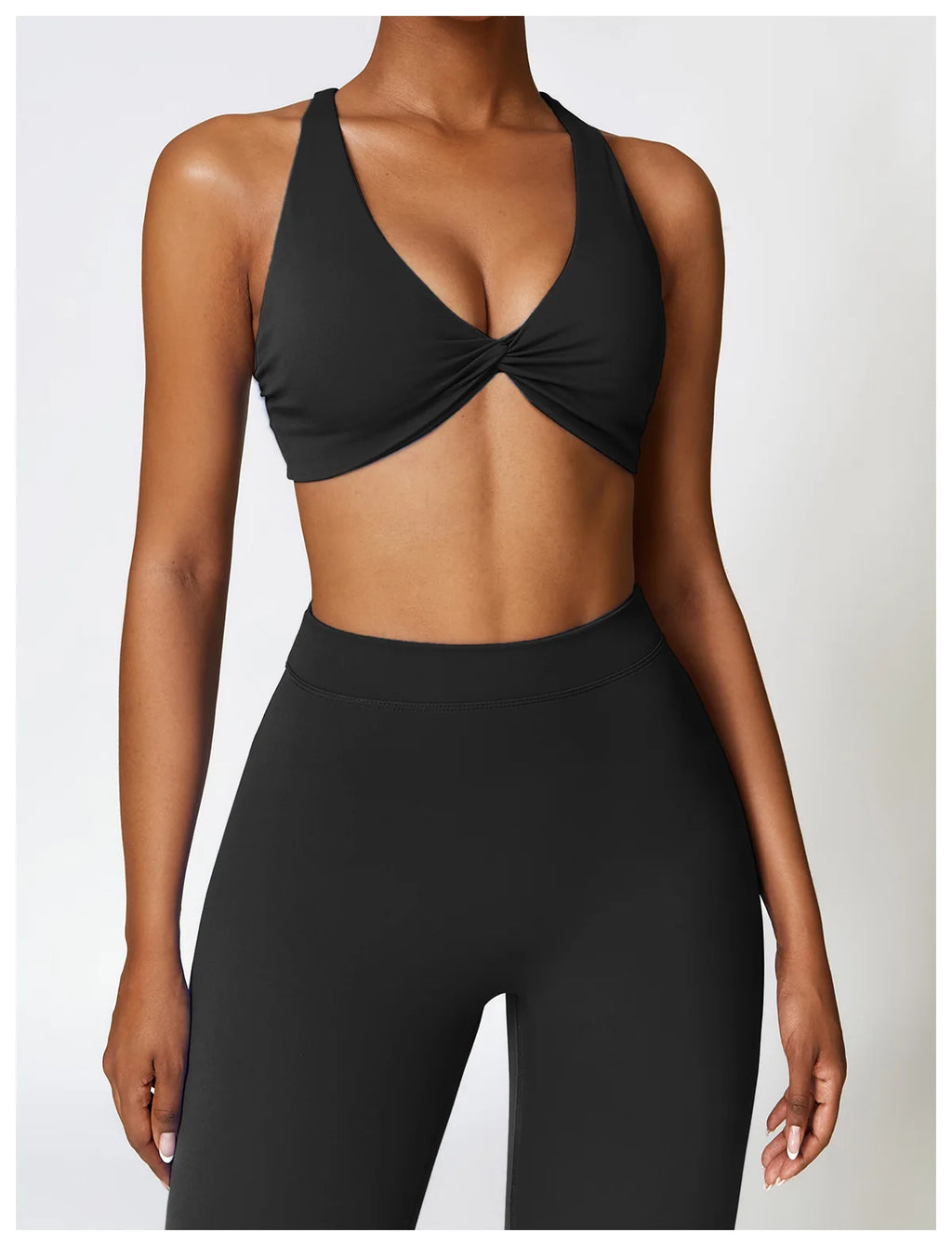 Front Twist Padded Sports Bra – Cross Strap & Push-Up Fitness Top