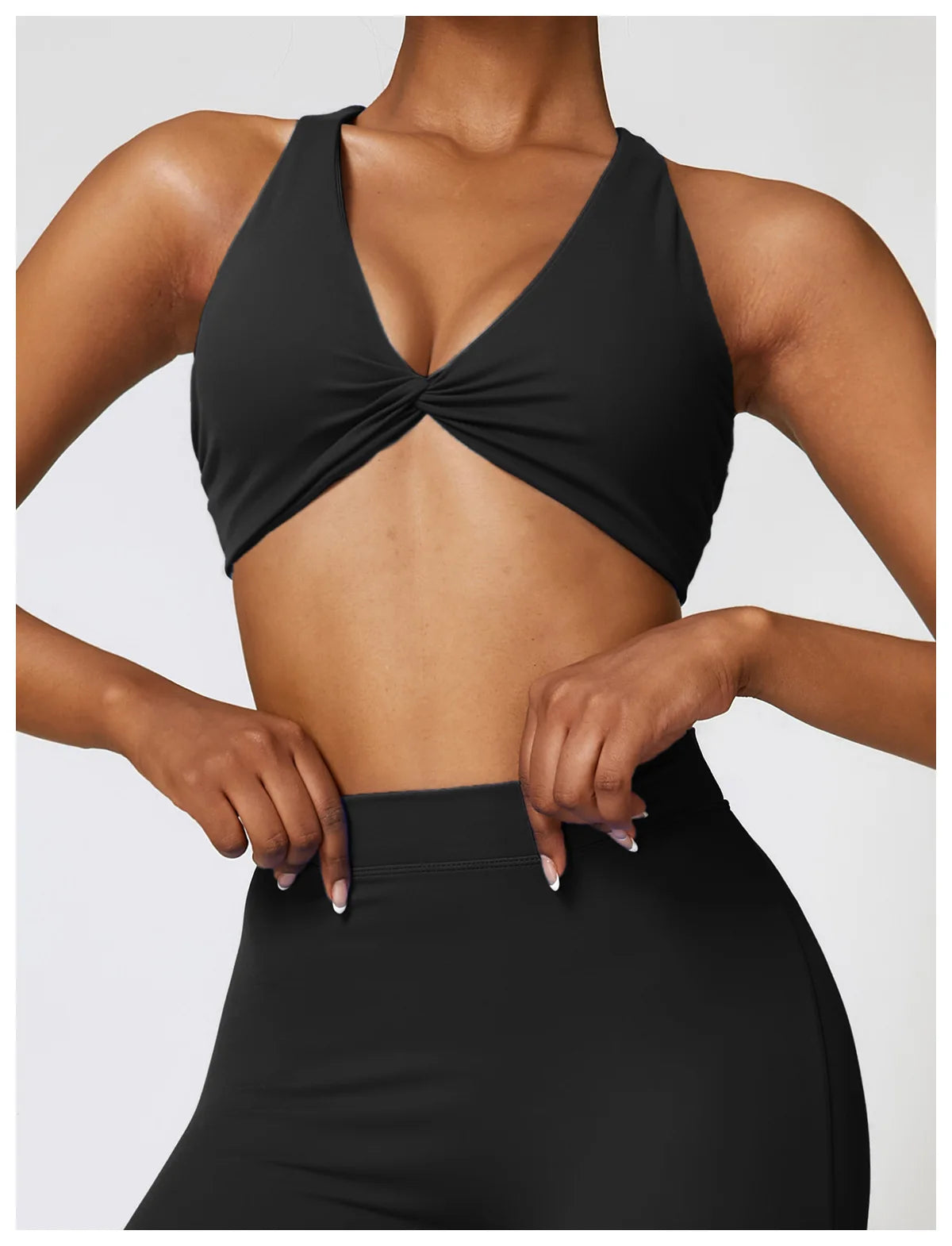 Front Twist Padded Sports Bra – Cross Strap & Push-Up Fitness Top