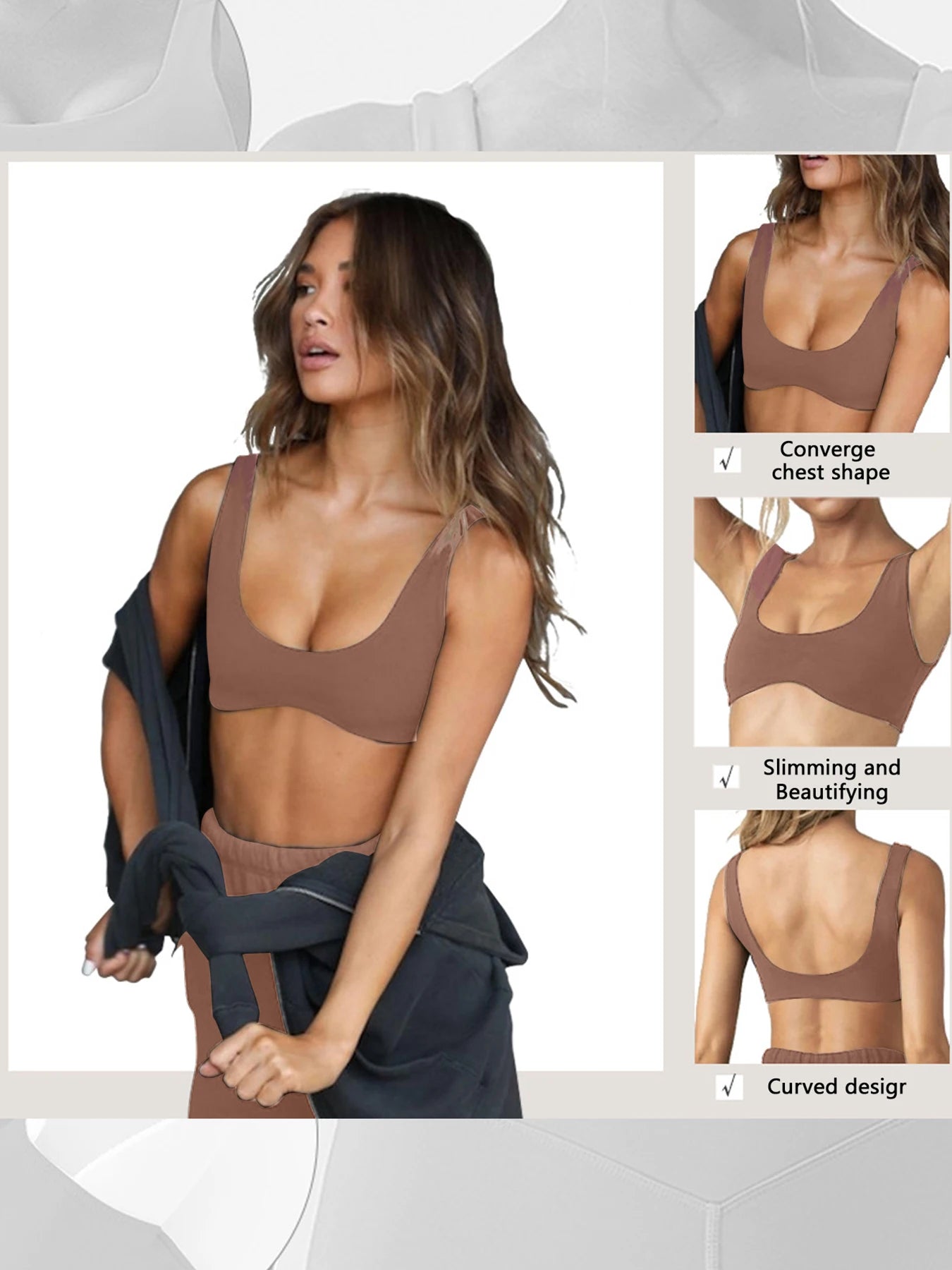 U-Neck Nude Yoga Suit – Double-Sided Brushed & Tight Fit Sports Bra