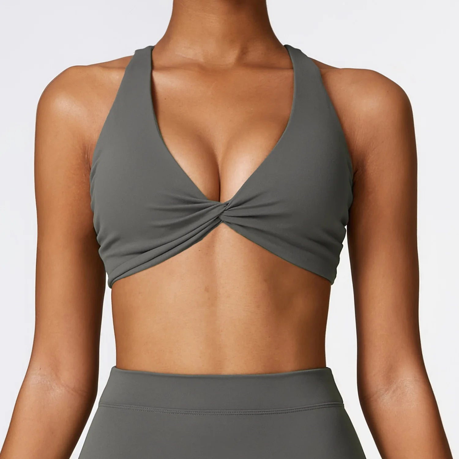 Front Twist Padded Sports Bra – Cross Strap & Push-Up Fitness Top