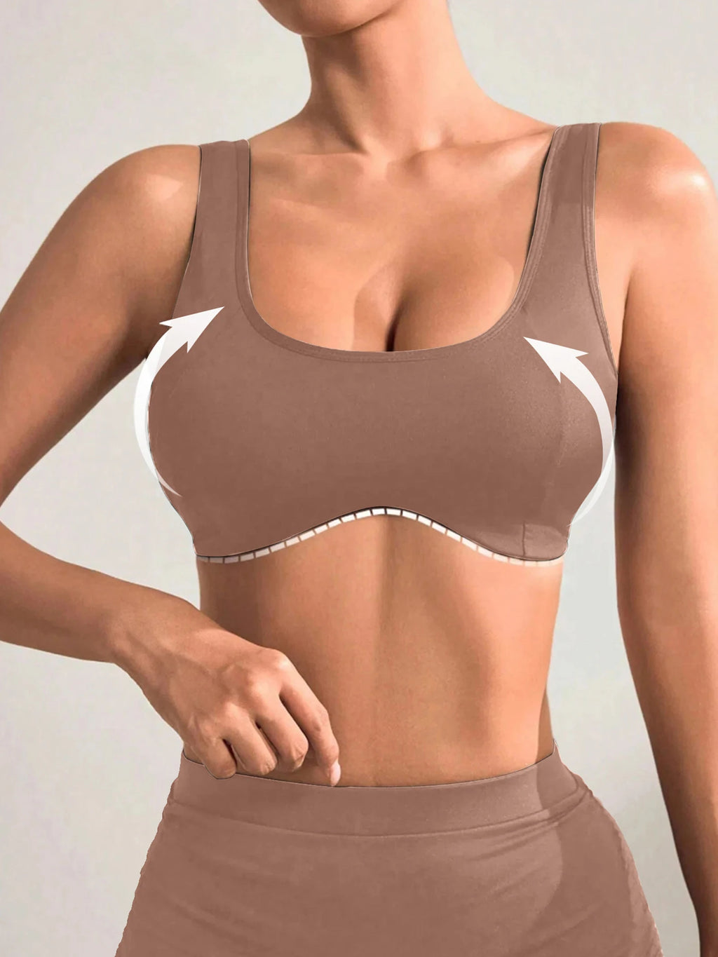 U-Neck Nude Yoga Suit – Double-Sided Brushed & Tight Fit Sports Bra