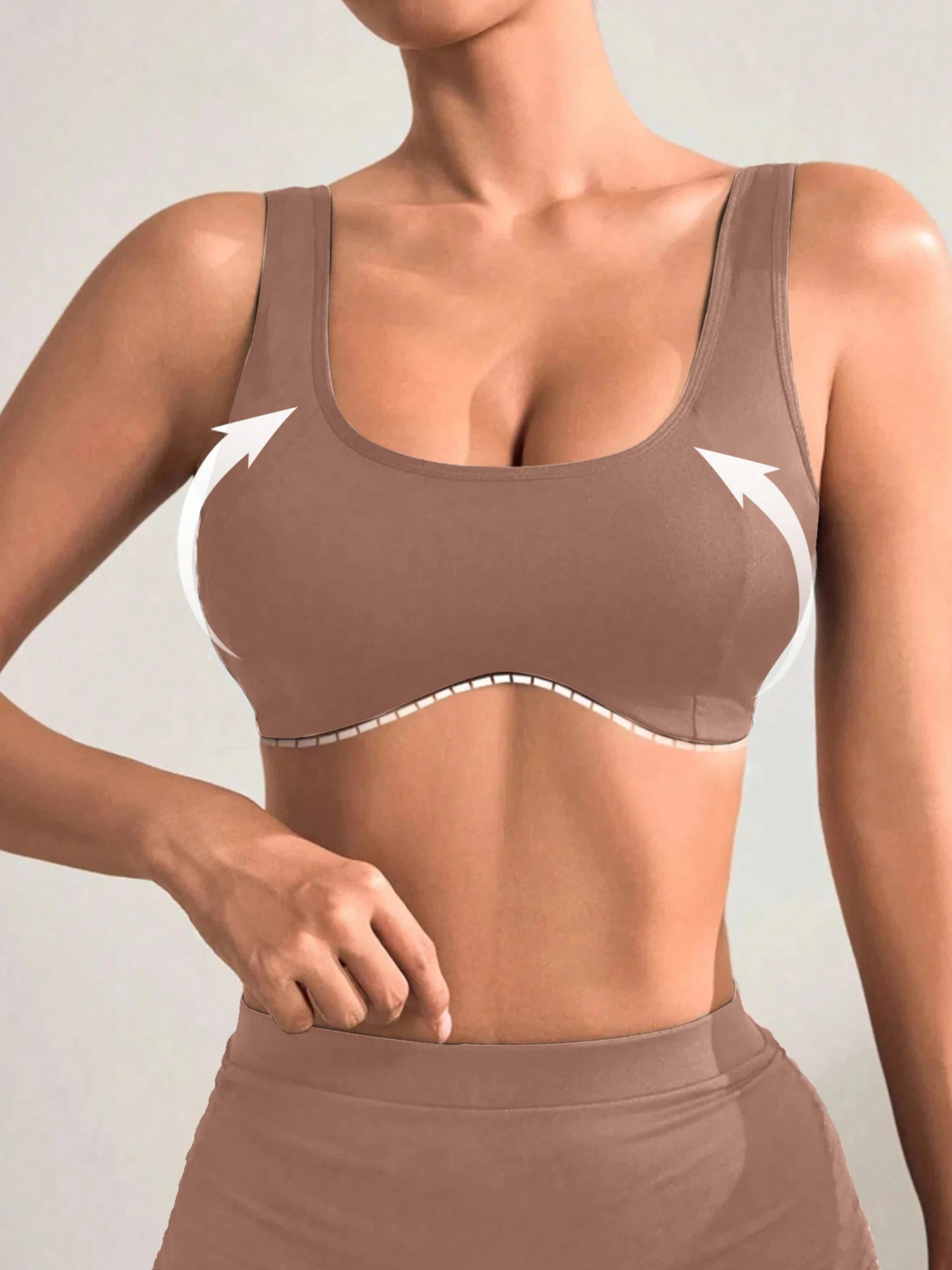 U-Neck Nude Yoga Suit – Double-Sided Brushed & Tight Fit Sports Bra