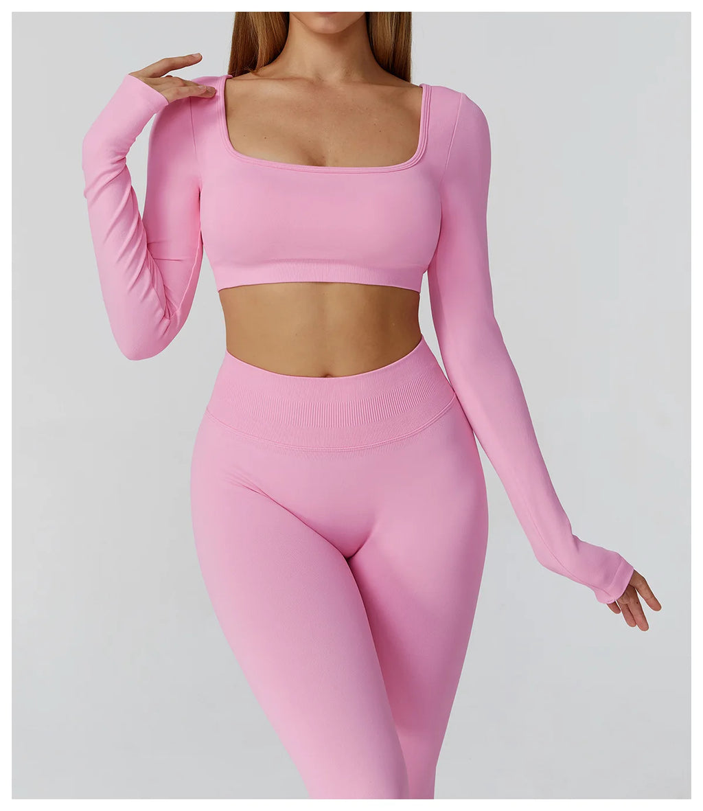 Seamless Long Sleeve Yoga Top – Backless & Quick-Dry Fitness Shirt