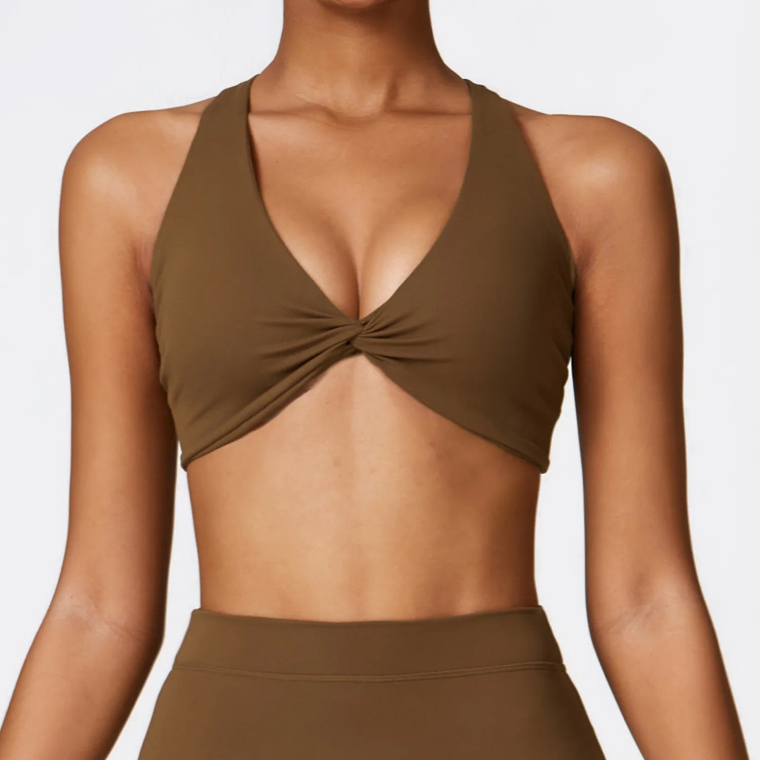 Front Twist Padded Sports Bra – Cross Strap & Push-Up Fitness Top