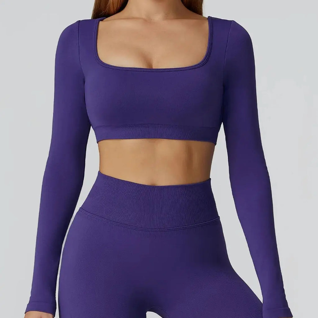 Seamless Long Sleeve Yoga Top – Backless & Quick-Dry Fitness Shirt