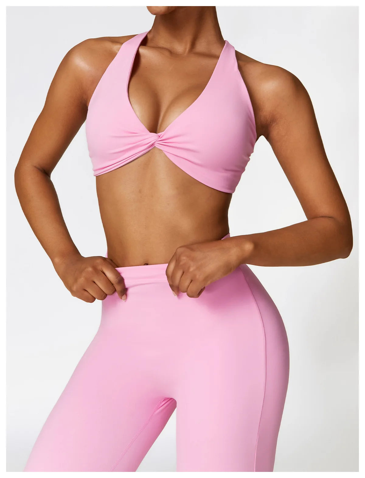 Front Twist Padded Sports Bra – Cross Strap & Push-Up Fitness Top