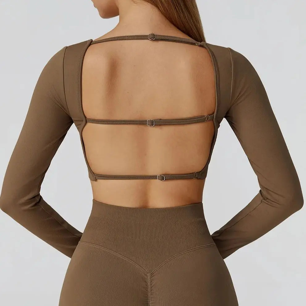 Seamless Long Sleeve Yoga Top – Backless & Quick-Dry Fitness Shirt