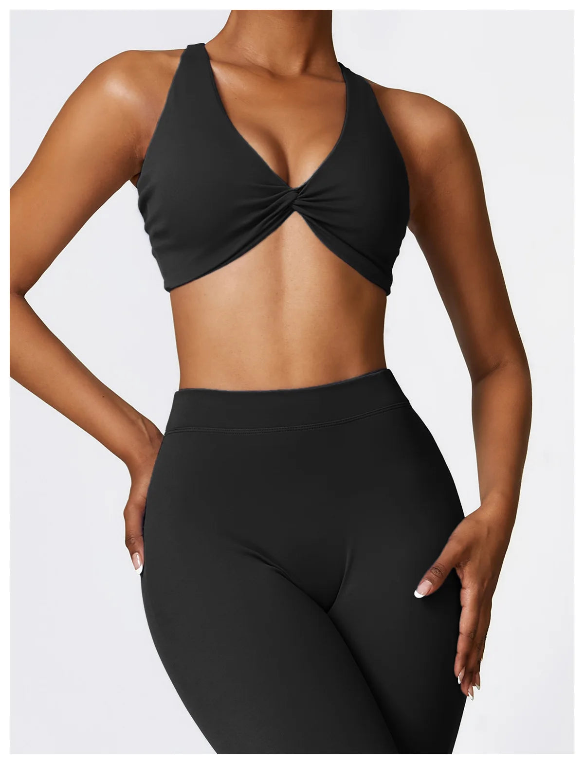 Front Twist Padded Sports Bra – Cross Strap & Push-Up Fitness Top