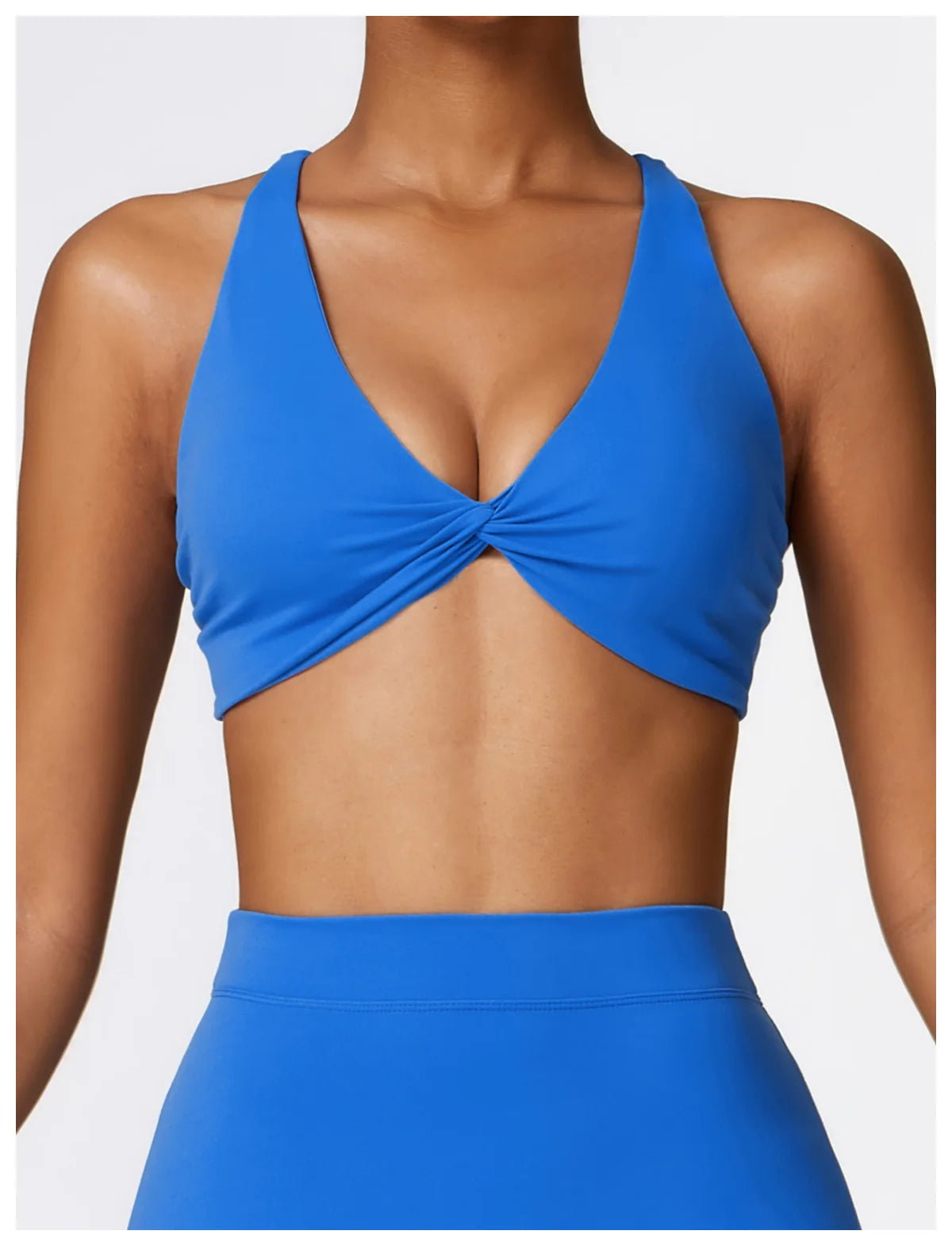 Front Twist Padded Sports Bra – Cross Strap & Push-Up Fitness Top