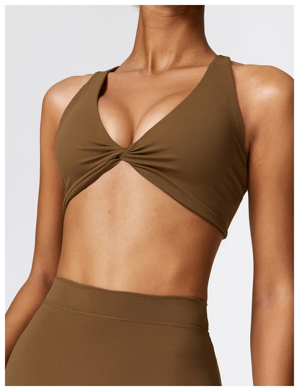 Front Twist Padded Sports Bra – Cross Strap & Push-Up Fitness Top