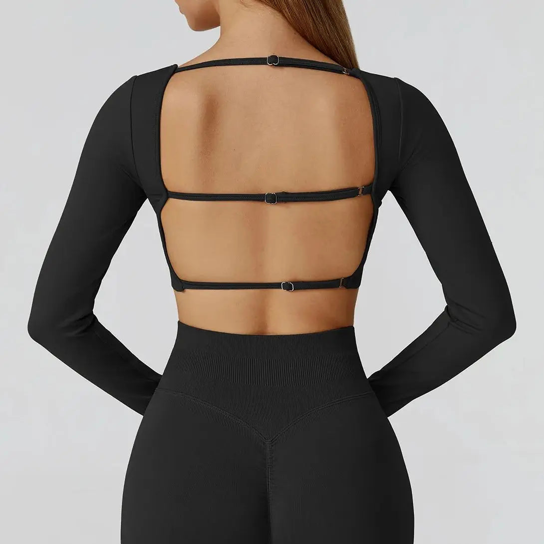 Seamless Long Sleeve Yoga Top – Backless & Quick-Dry Fitness Shirt