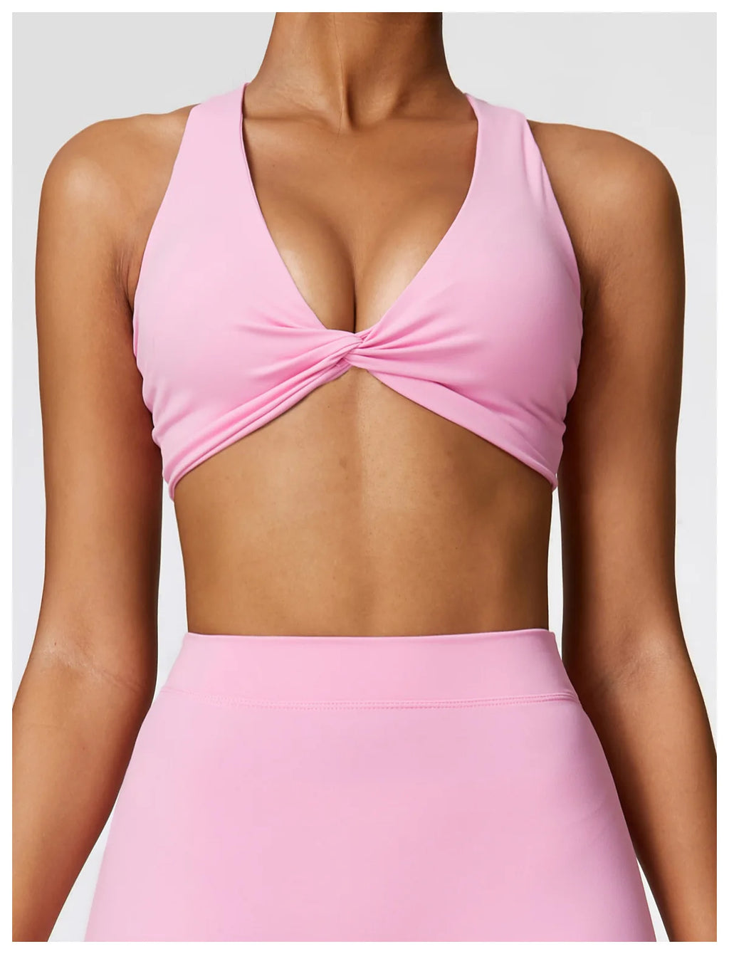 Front Twist Padded Sports Bra – Cross Strap & Push-Up Fitness Top