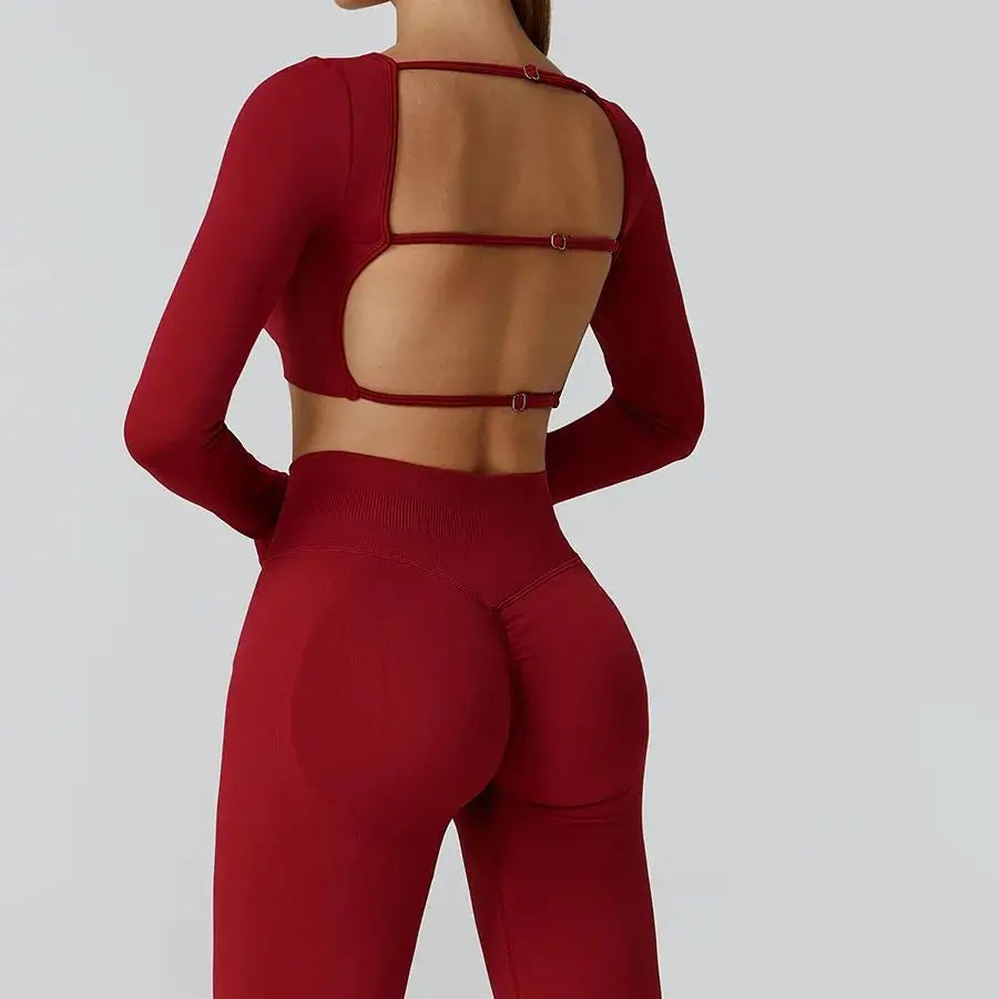 Seamless Long Sleeve Yoga Top – Backless & Quick-Dry Fitness Shirt