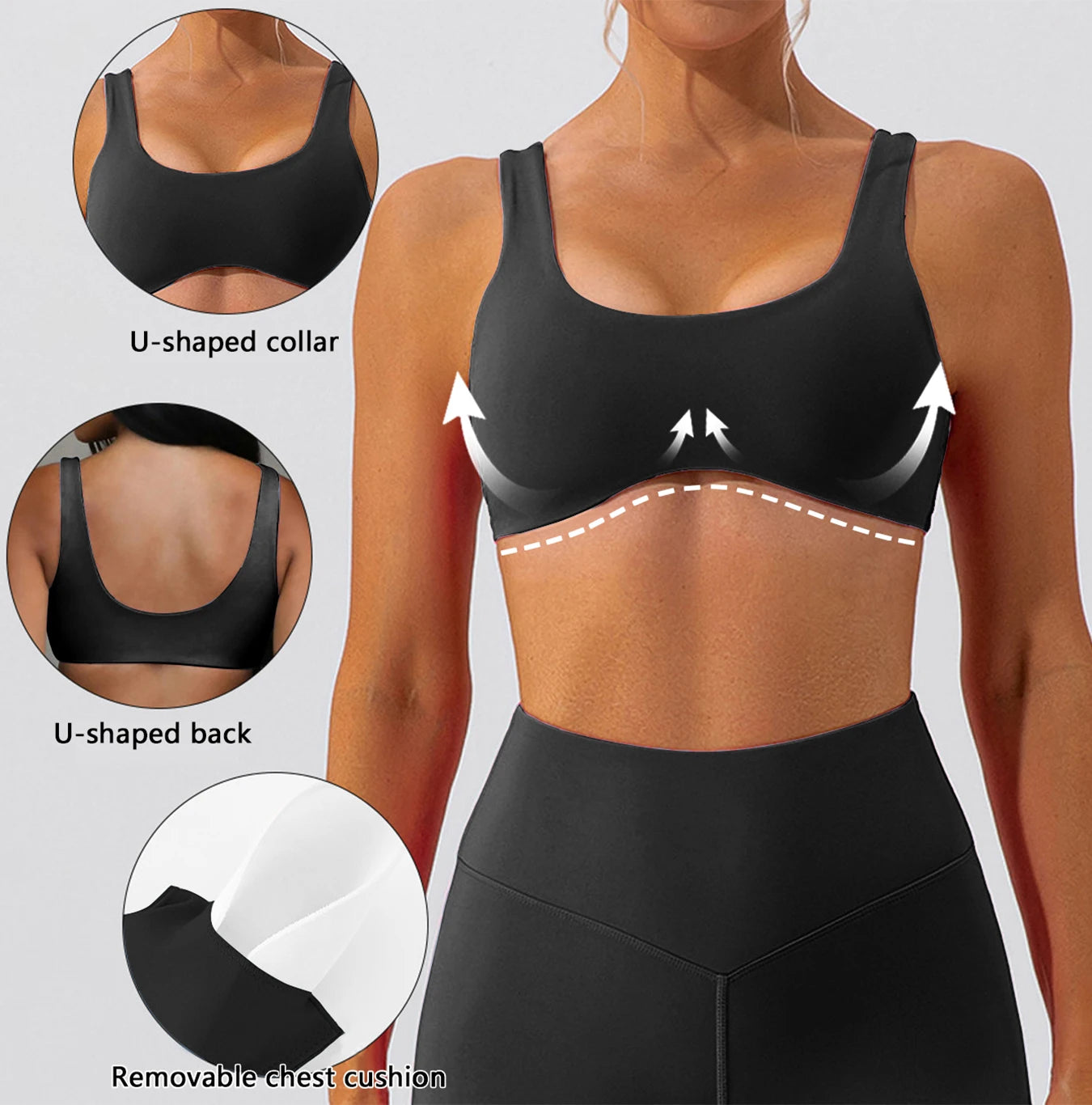 U-Neck Nude Yoga Suit – Double-Sided Brushed & Tight Fit Sports Bra