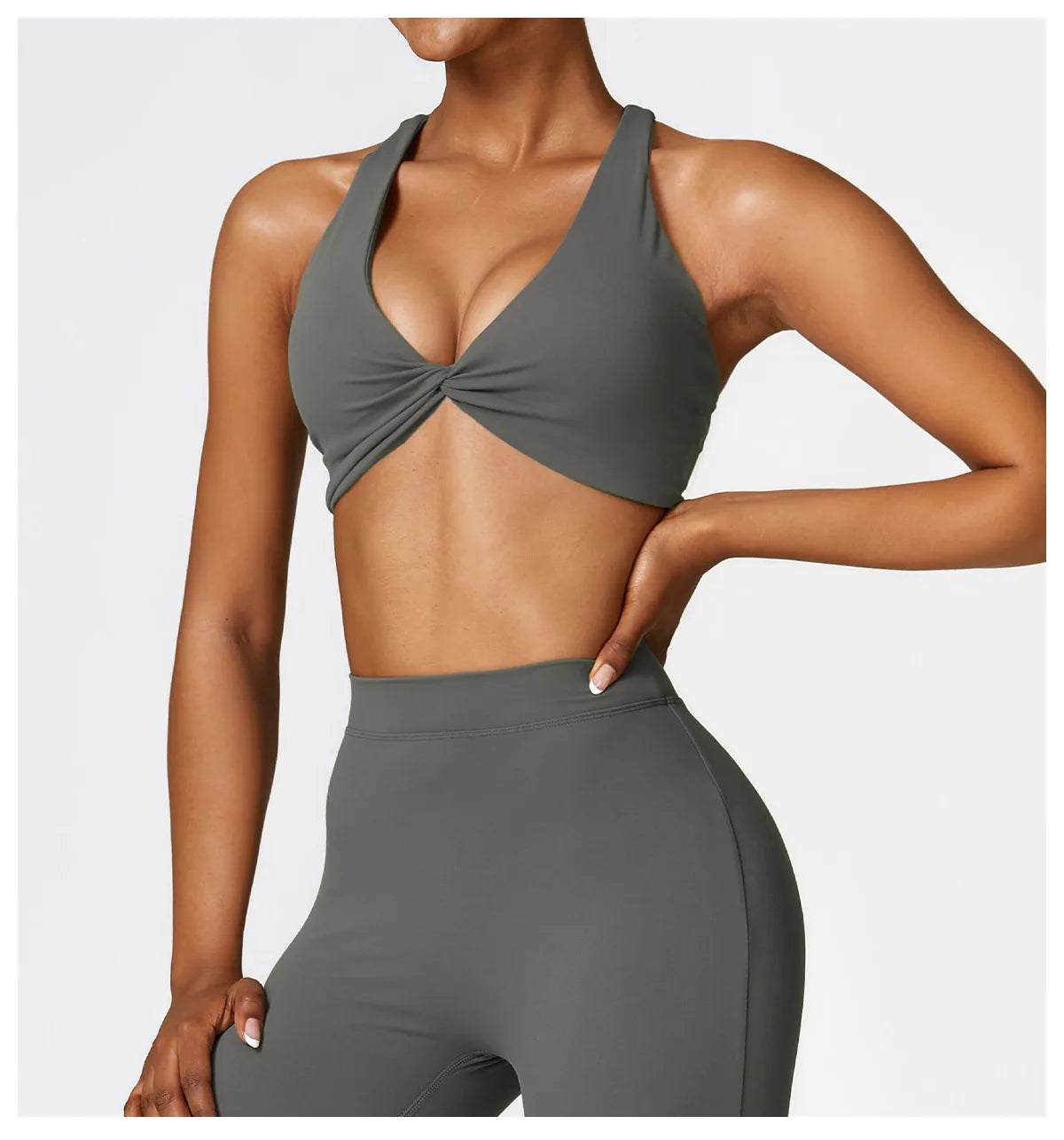 Front Twist Padded Sports Bra – Cross Strap & Push-Up Fitness Top