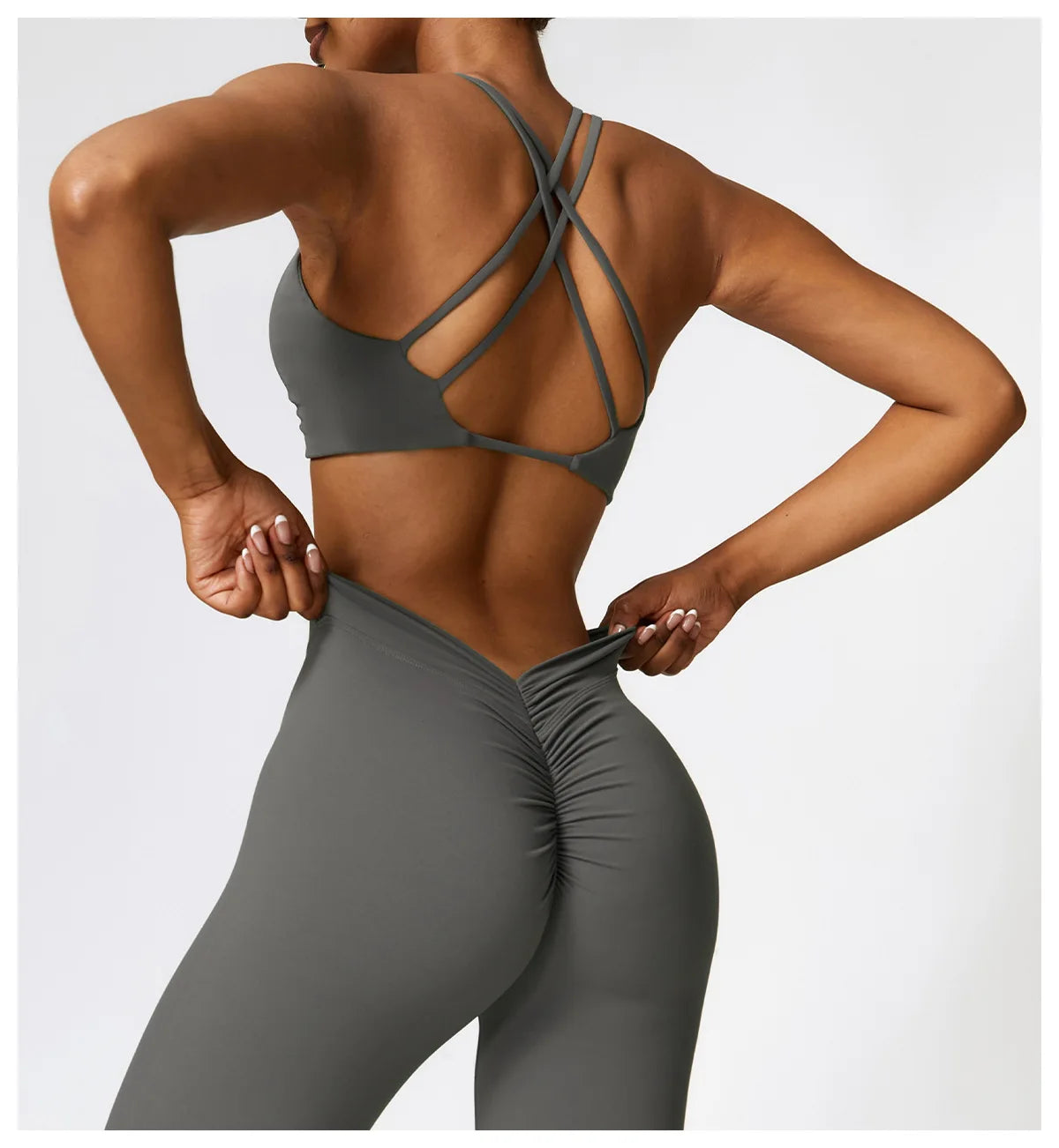 Front Twist Padded Sports Bra – Cross Strap & Push-Up Fitness Top
