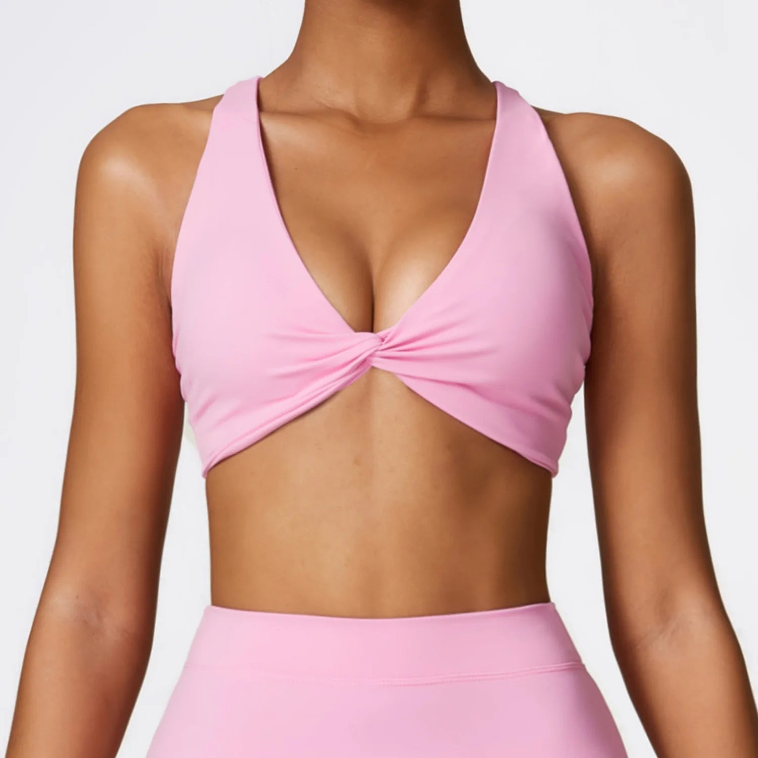 Front Twist Padded Sports Bra – Cross Strap & Push-Up Fitness Top