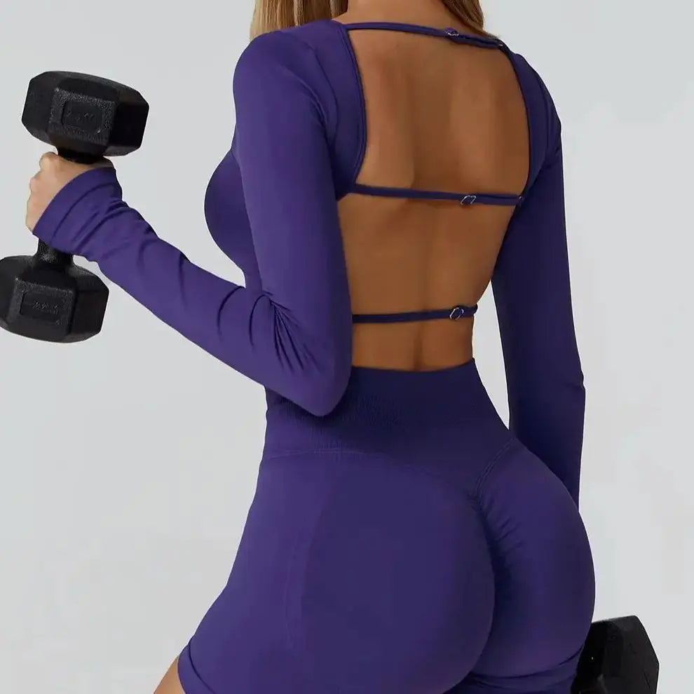 Seamless Long Sleeve Yoga Top – Backless & Quick-Dry Fitness Shirt