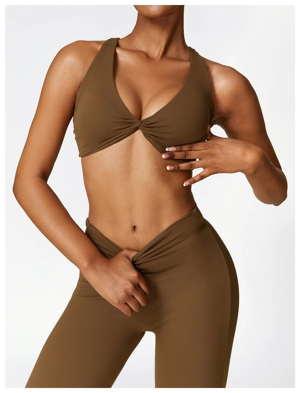 Front Twist Padded Sports Bra – Cross Strap & Push-Up Fitness Top