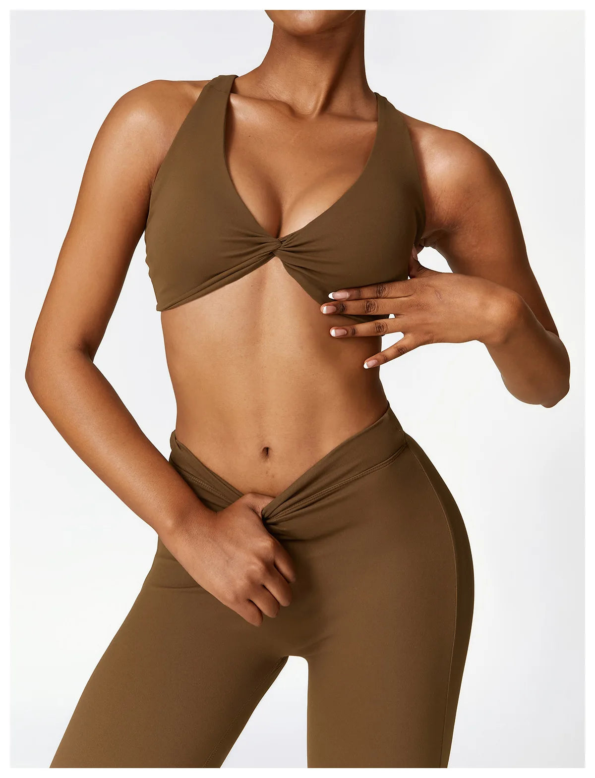 Front Twist Padded Sports Bra – Cross Strap & Push-Up Fitness Top