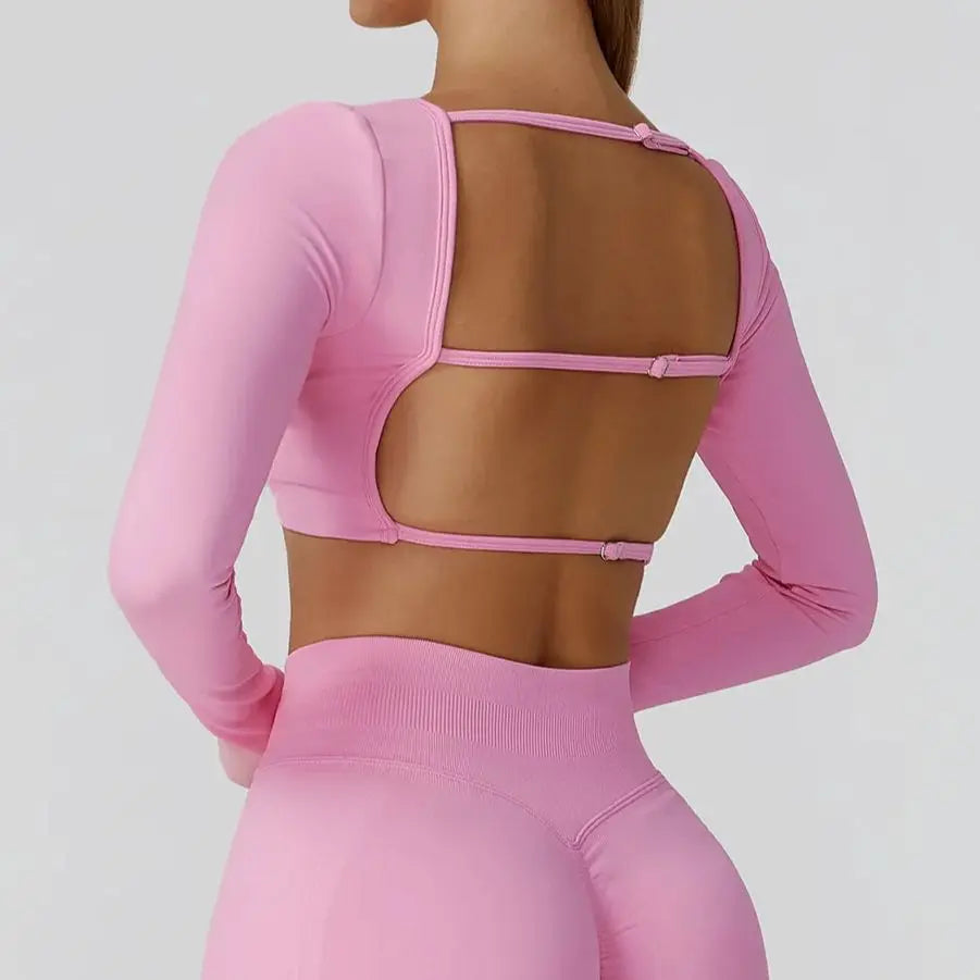 Seamless Long Sleeve Yoga Top – Backless & Quick-Dry Fitness Shirt